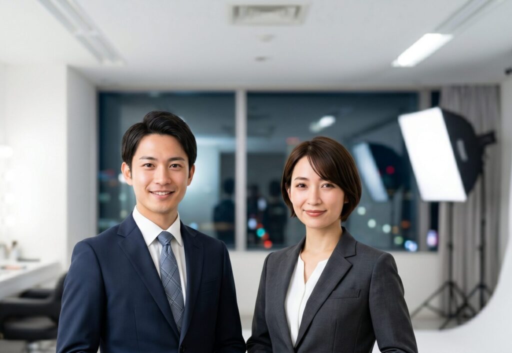 ビジネススーツ姿の好印象で清潔感のある男女